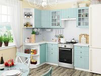 Небольшая угловая кухня в голубом и белом цвете Волгодонск